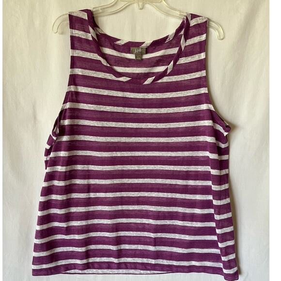 J. Jill Purple & White Striped Linen Tank Top Large Sleeveless Casual Scoop Neck - Picture 1 of 7